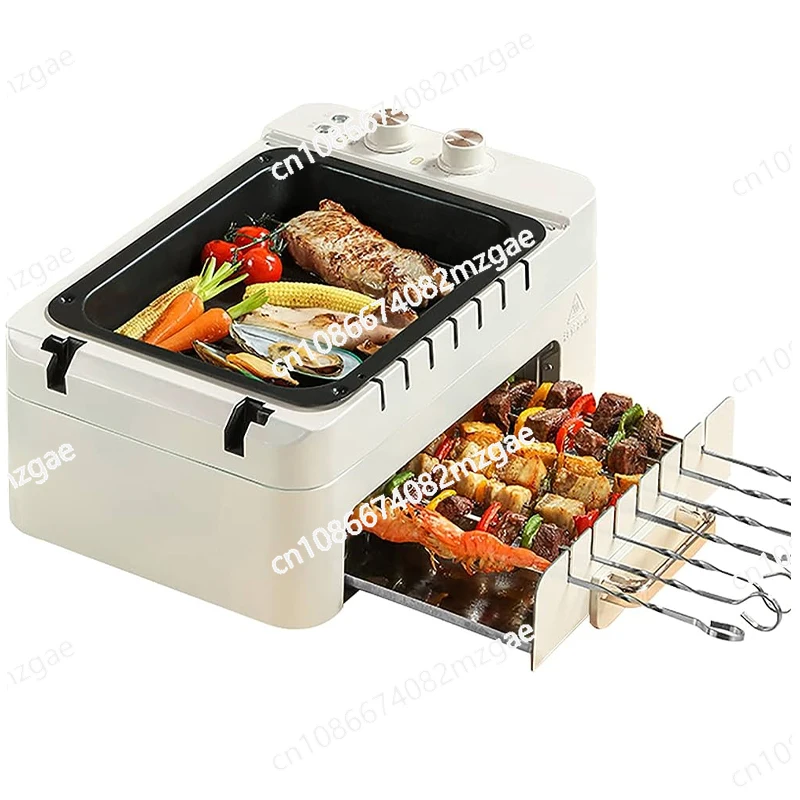 3 in 1 Electric BBQ Kebab Grill Machine Household Automatic Rotating Skewers Machine Indoor Smokeless Barbecue Grill Oven