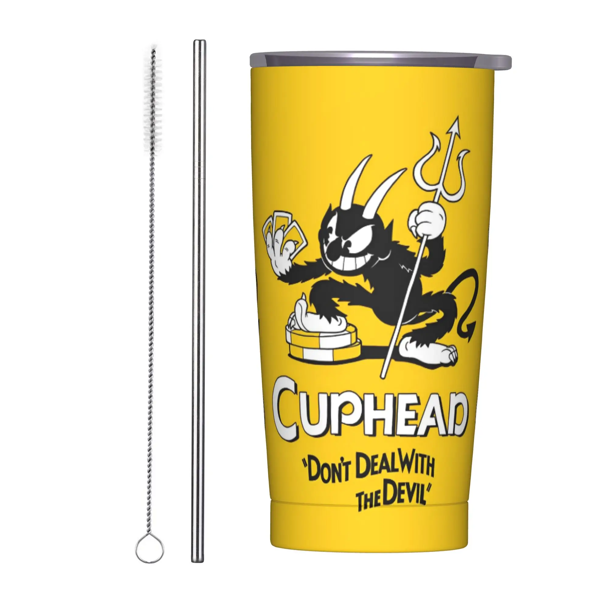 Auto Draft Tumbler Vacuum Insulated Shooting Game Cuphead Thermal Cup Stainless Steel Office Home Mugs Water Bottle, 20oz
