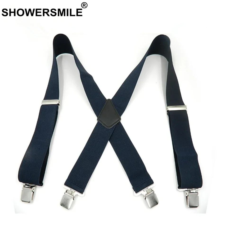 SHOWERSMILE Green Men Shirt Suspenders Wide 5cm Mens Braces 120cm 4 Clips Adjustable Leather Trousers Strap Gift For Boyfriend