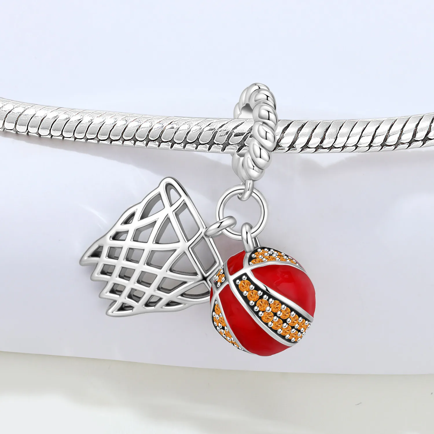 Orstarry 925 Sterling Silber Basketball-Sportperlen Original Anhänger Armband Halskette Charm Schmuck Party DIY Geschenke – Detail 4