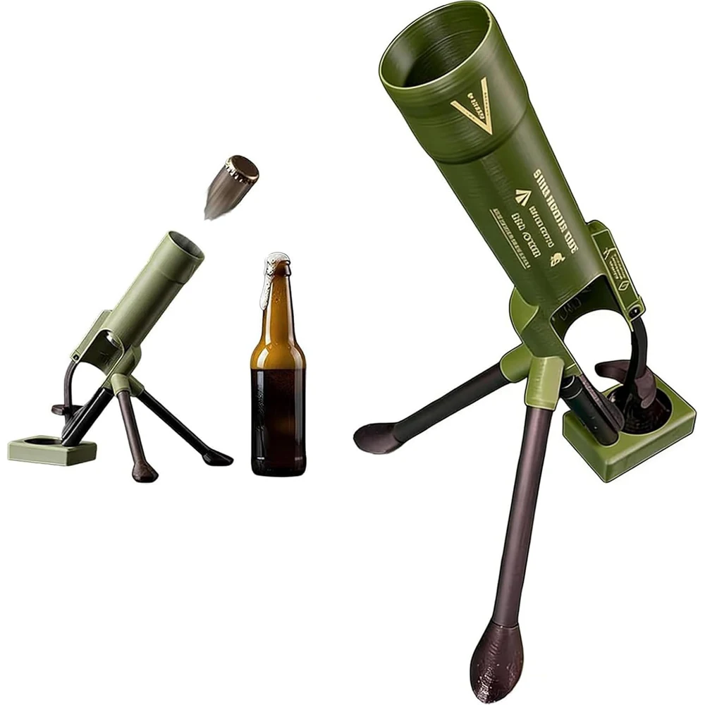 Image of Flaschenöffner in Artillerie-Mützen-Optik mit Verstellbarem Stativ-Träger, Tragbarer Bieröffner, Einzigartiges Neuheiten-Geschenk für Väter, Bar, Outdoor-Partys
