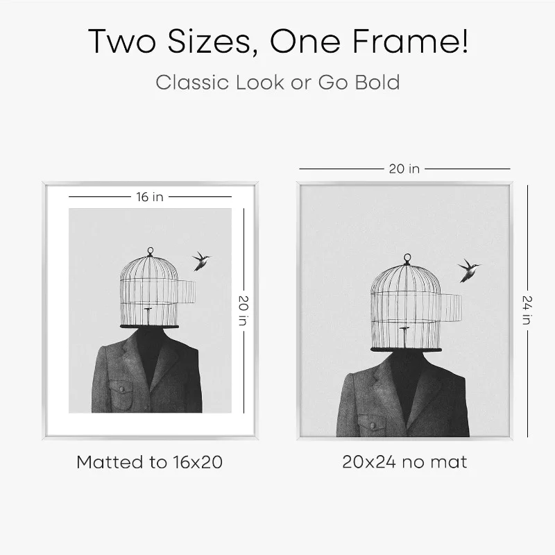 20x24 Silver Frame to 16x20 - Metal 20 x 24 Wall Photo Frame - Aluminum 20 x 24 Poster Frame