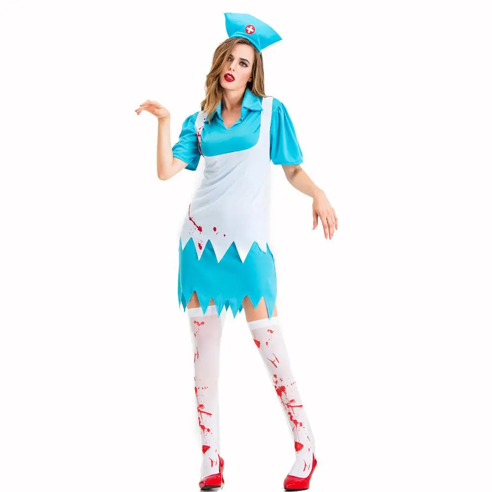 

Хэллоуин Ужас Медсестра Пятно кровью Горничная Зомби Ролевой костюм Женский модный традиционный китайский сценический костюм
