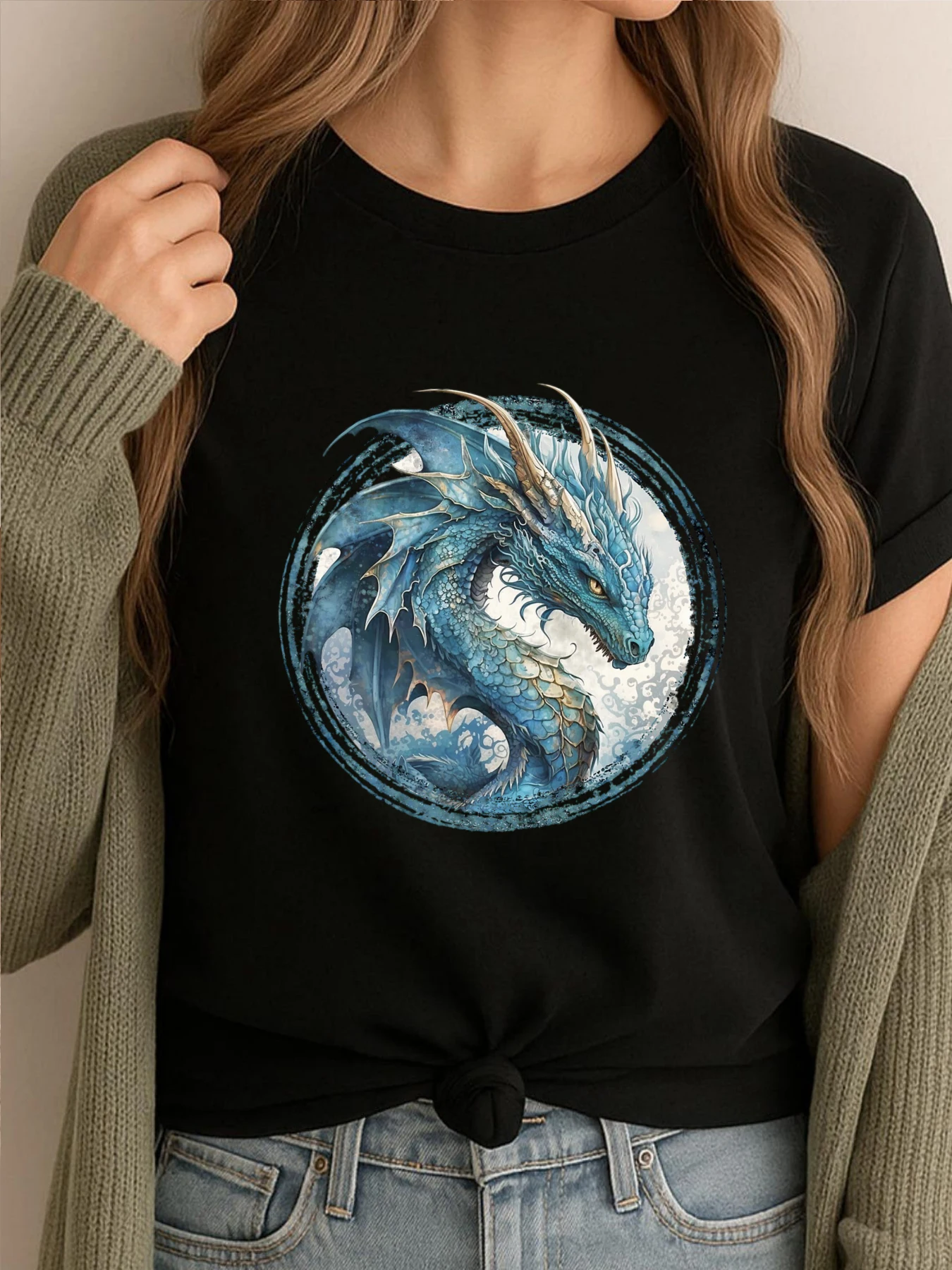 

Забавные футболки Majestic Blue Dragon, мужские футболки с рисунком аниме, мужские хлопковые удобные футболки с принтом