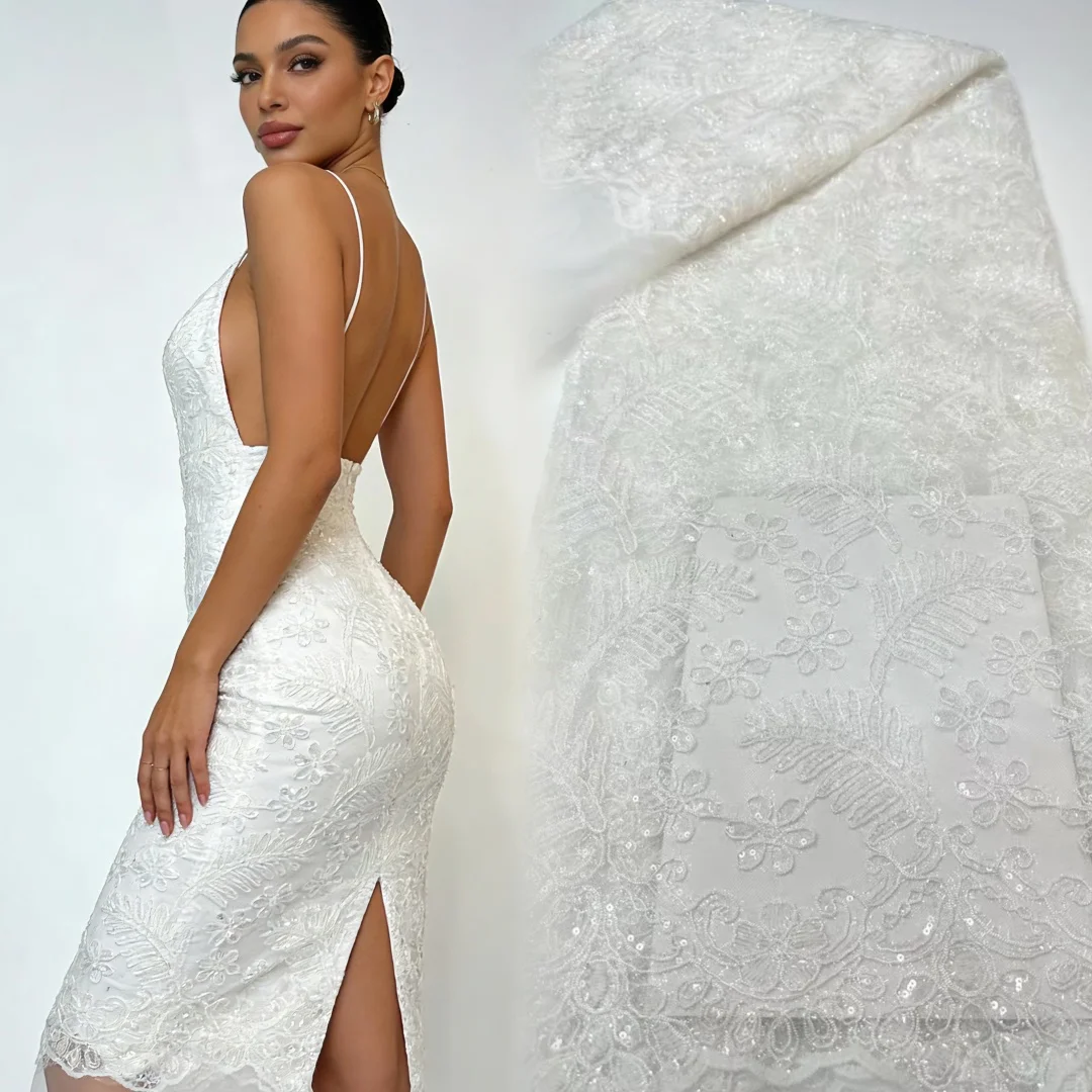 

Африканское кружево 2026: Белое французское тюлевое кружево с пайетками, нигерийская вышивка, свадебное сетчатое кружево для шитья