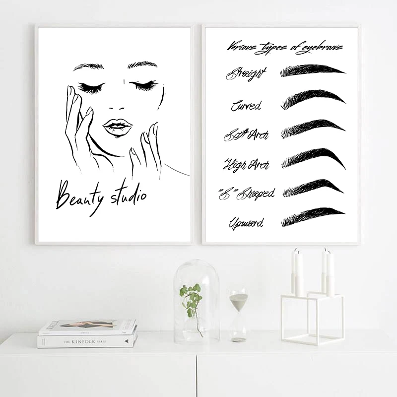 

2pcs/Set Nordic Nail Eyelash Eyebrow Eye Canvas Poster Wall Art Picture Decoration, Modern Nail Salon Makeup and Home Decoration