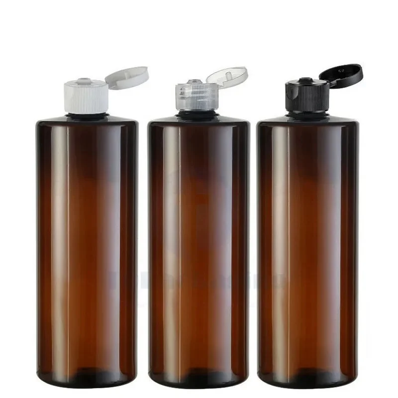 

10PCS*500ML Flip Cap Bottle Empty Brown Plastic Cosmetic Container Sample Lotion Shampoo Essence Oil Shower Gel Refillable Pack