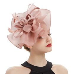 Fashion Sinamay Flower Headdress Hair Accessories Customized Wedding Flower Feather Fascinator Bride Headband Headpieces Female