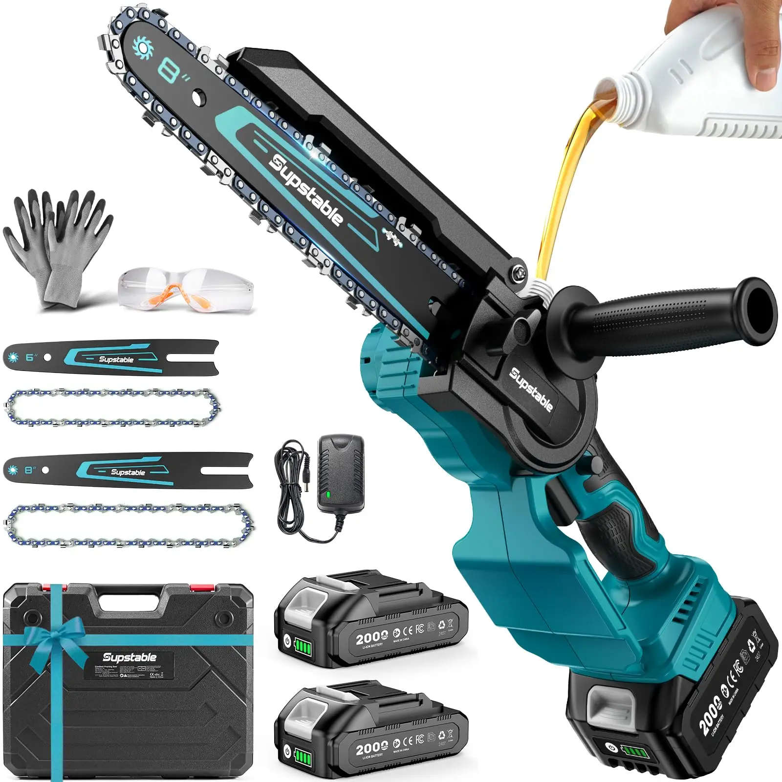 Mini Chainsaw Cordless, 8 Inch & 6 Inch Electric Chainsaw Battery Powered, 1000W Brushless Handheld Power Chain Saw