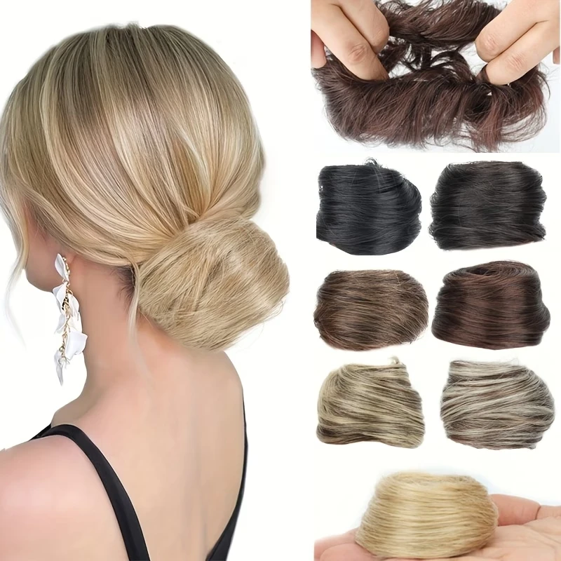 

Synthetic Elegant Messy Straight Hair Bun Hair Scrunchie Heat Resistant Soft Hair Ring For Women Daily Use