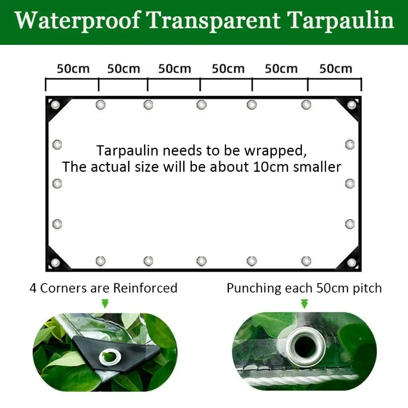 قماش مشمع PVC شفاف مقاوم للماء مع ثقوب مظلات متينة مقاومة للعوامل الجوية قابلة للطي 0.39 مللي متر غطاء للمطر لأثاث الحدائق