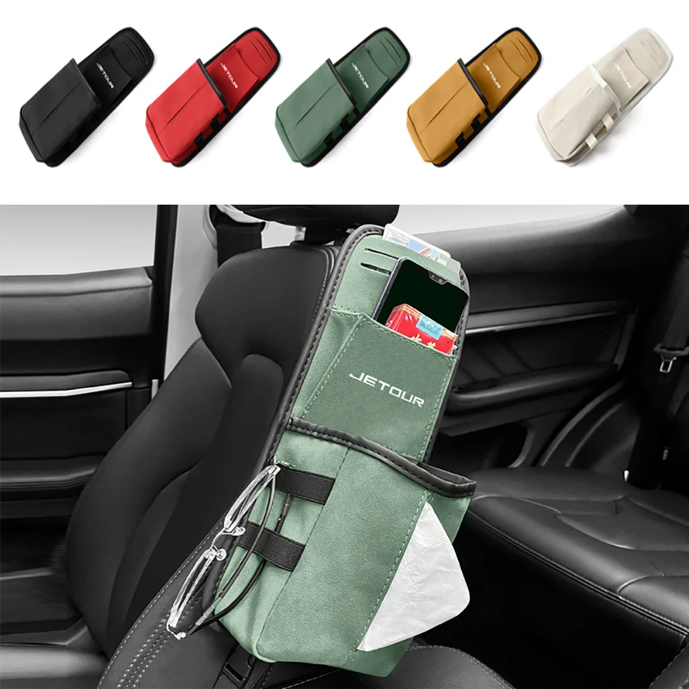 Leather Storage Bag Seat Side Tissue Box Storage Bag Orderly Storage Hanging Car Tissue Bag For Chery Jetour Traveler 2023 2024