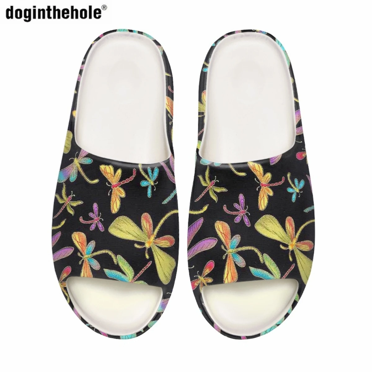 Doginthehole Fashion Dragonfly Pattern Print Women Summer Slippers Home Non-slip EVA Light Coconut Slippers Couple Beach Sandals