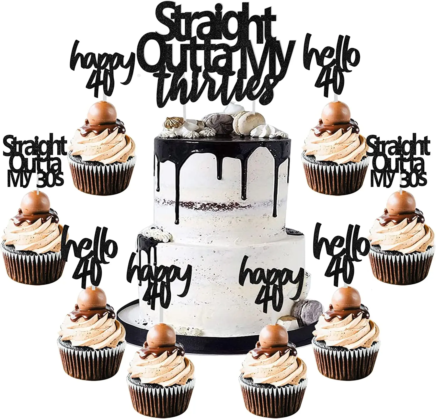 

Sursurprise-40th Birthday Cake Topper Kit, Black Straight Outta, Happy Birthday Cupcake, Funny