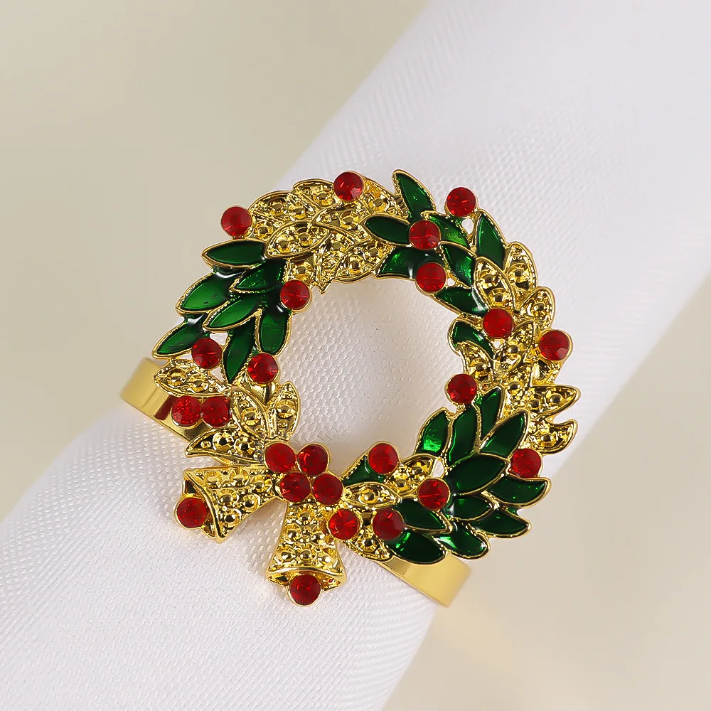 6 sets of hotel creative diamond garland bells Christmas tree cane napkin rings Merry Christmas napkin buttons 24 pcs