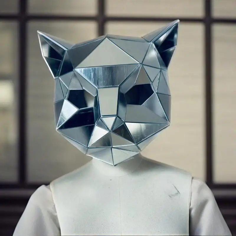 Mirror Chrome Plated Mask Metallic Animal Demon DJ Helmet for Festival Party Rave Costume Cosplay Halloween