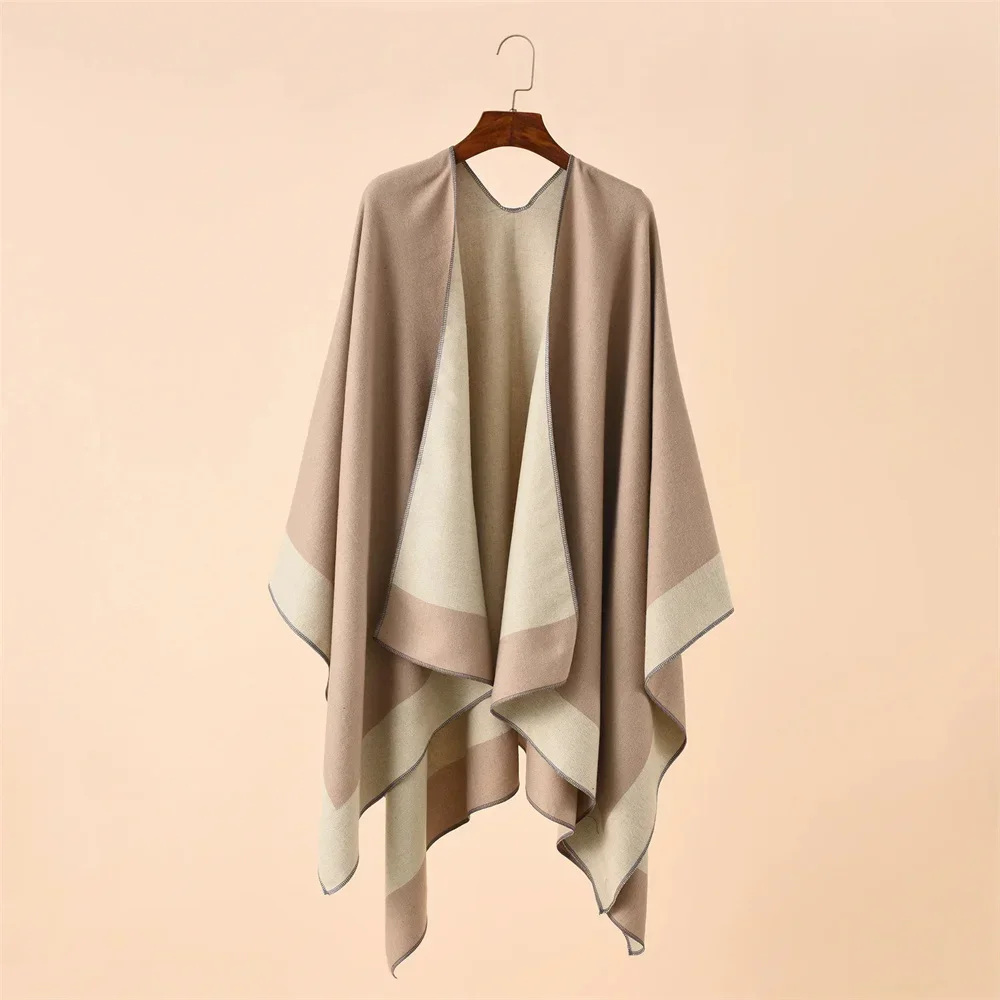 

27 Women Printed Split Loose Cloak Autumn Winter Faux Cashmere Tassel Streetwear Long Thick Poncho Shawl Capes Female Blanket