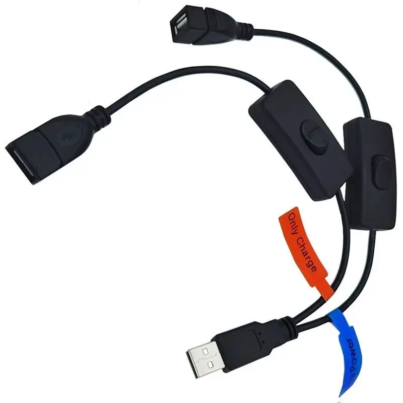 30cm USB One to Two Y-Shaped With 303 Switch Power Extension Cable (AM-2 * AF) With Switch Controller Charging Data Cable