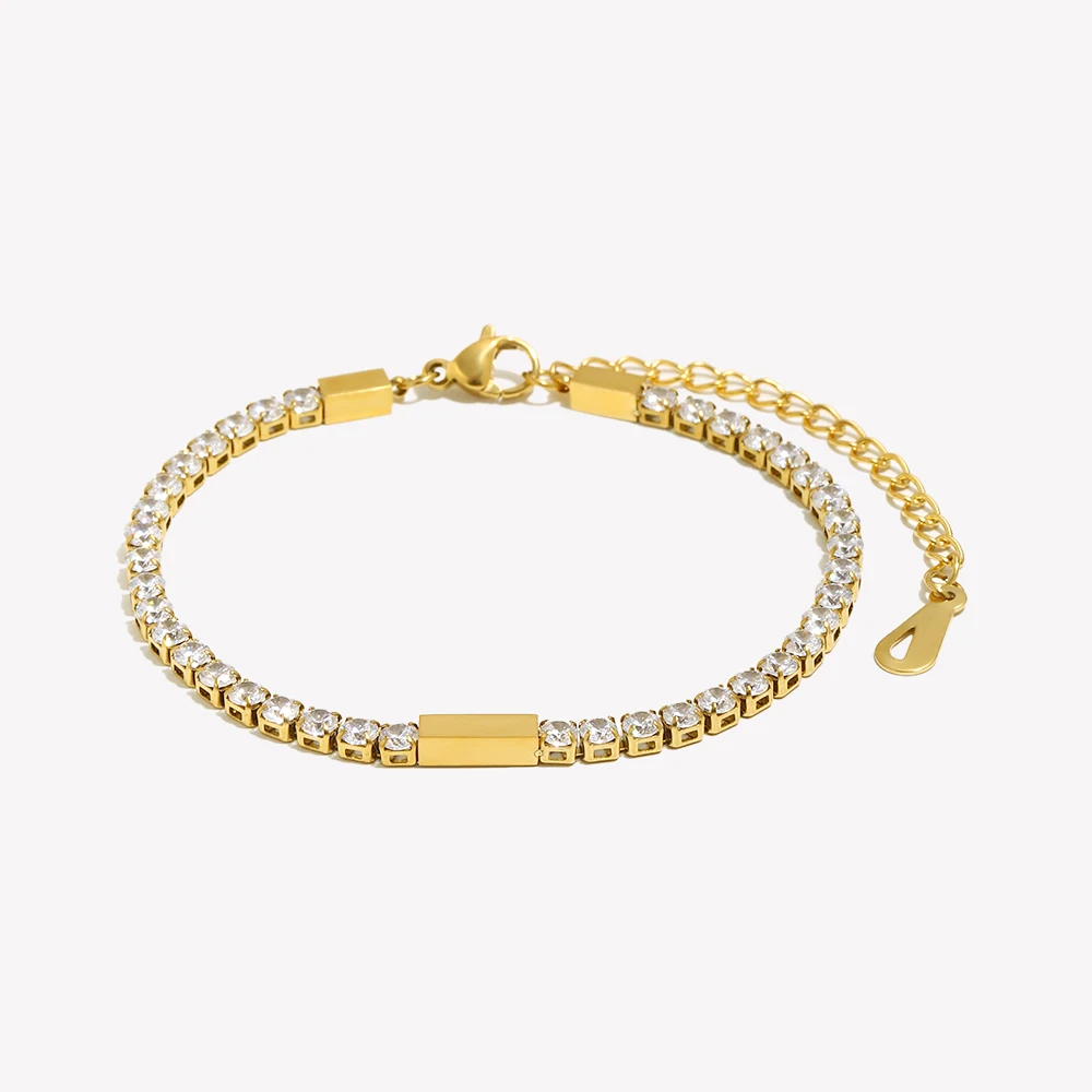 E.B.belle 3mm Clear Zircon Brand Bracelets Stainless Steel 18K Gold Plated Classic Style Jewelry Charm Women Party