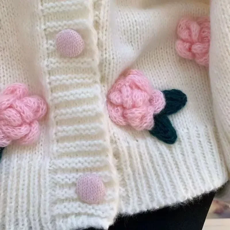 Womens Cardigan Sweaters Fall Oversized Chunky 3d Flower Open Front Knit Sweaters Sweet Trendy Cardigan Sweaters for Women