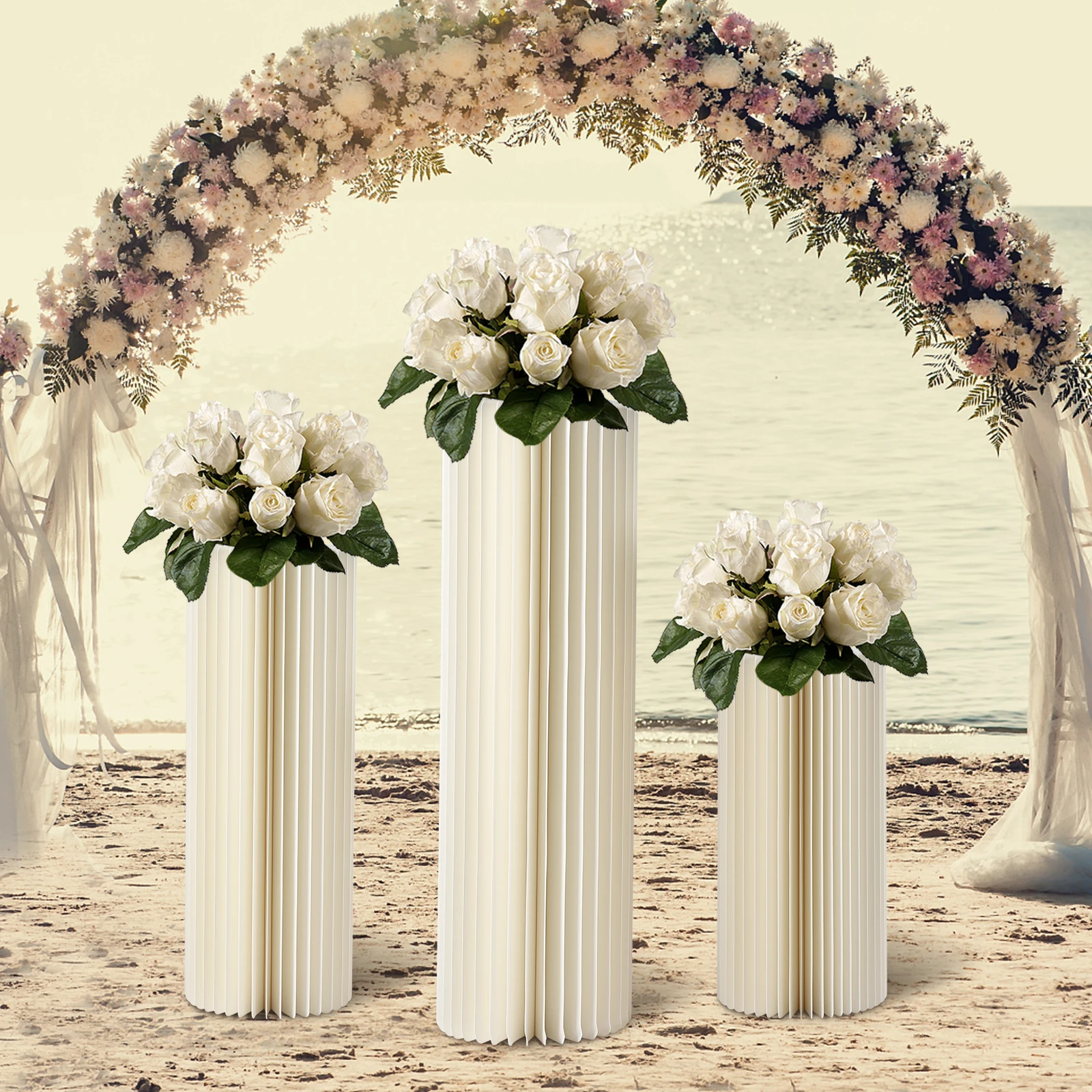 Wedding Flower Stand White Foldable Cardboard Flower Stand Centerpiece Display Backdrop Stands for Event Party Table Decor