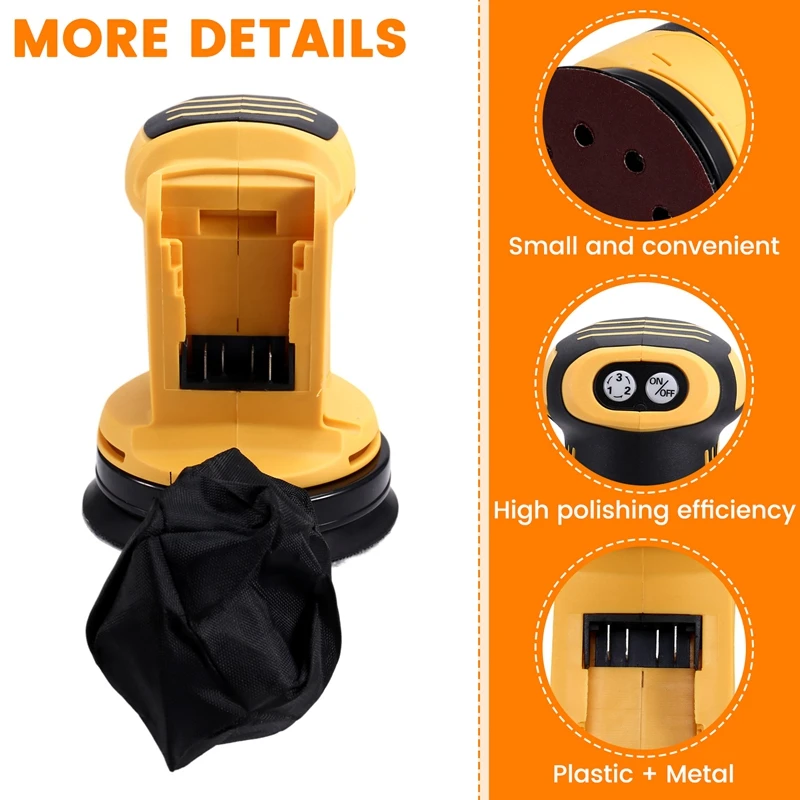 For Dewalt 18V 20V Battery Cordless Polishing Machine 125Mm Wood Grinder Metal Car Waxing Polishing Machine Wood Grinder