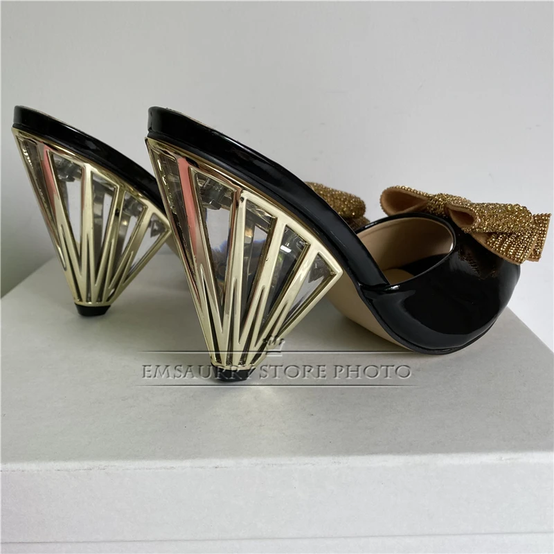 Jeweled Butterfly-Knot Slingbacks Mules Summer Unique Spike Heel Patent Leather Slim Modern Sandals Women