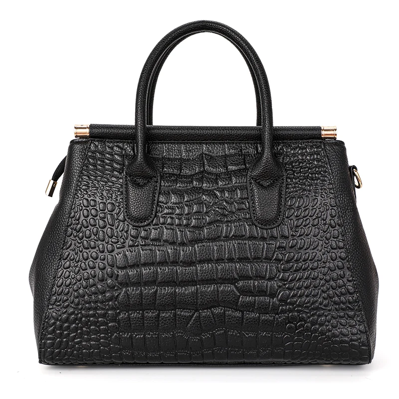 Aidrani  Trendy women's handbag with crocodile pattern on the surface black cowhide large bag