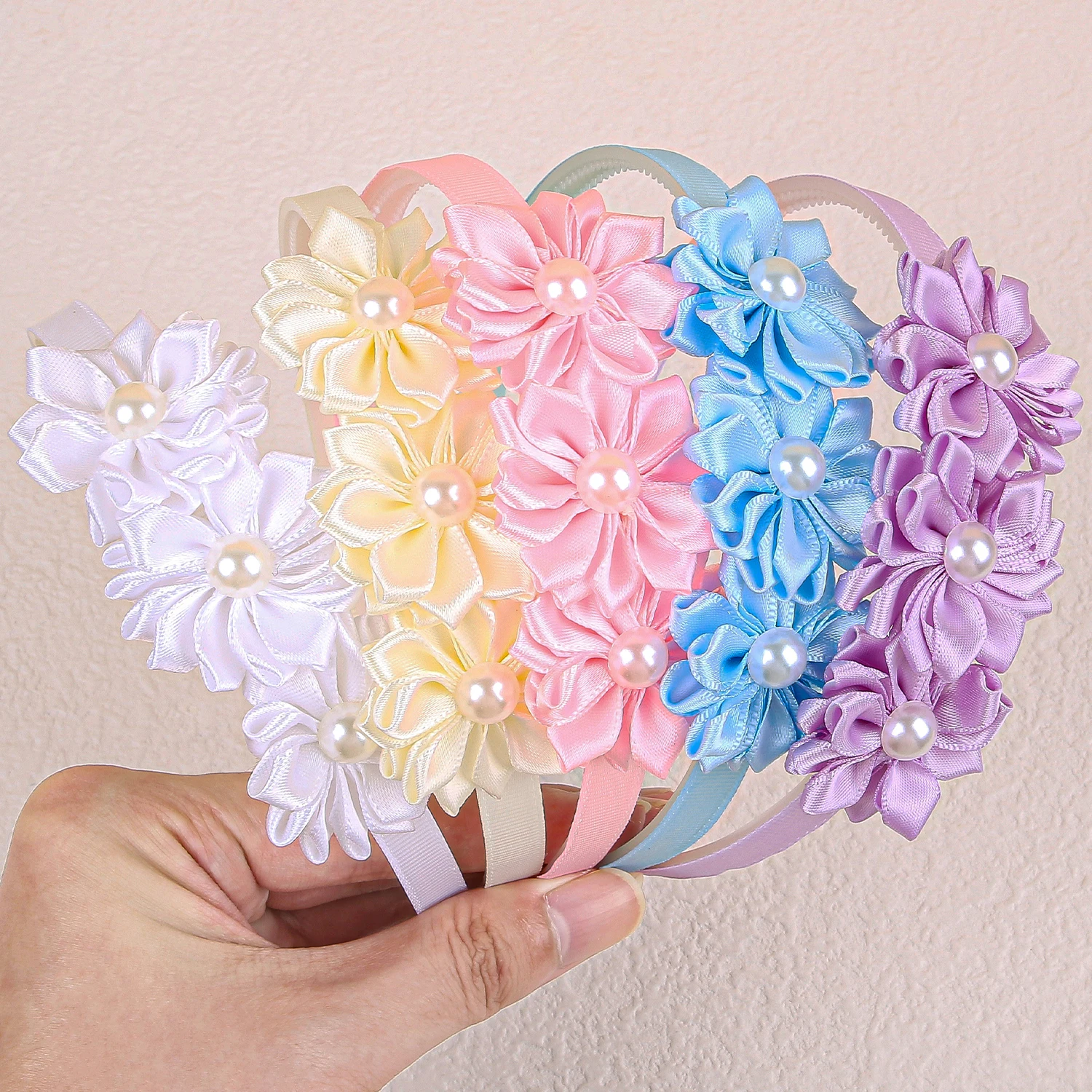 5pcs Pearl Flower Headbands for Girls Plastic Teeth Hairbands Floral Headband Children Girls Fashion Party Hair Aceessories