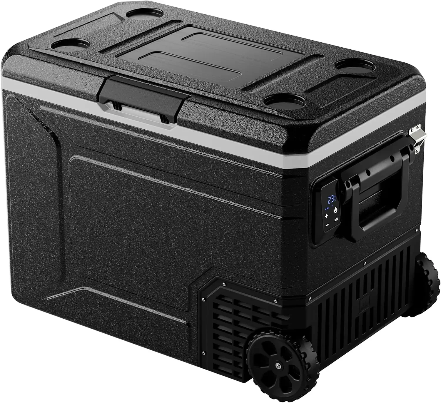 12V Refrigerator, 85 Quart Electric Cooler, 12V/24V DC 100~240V AC, 12v cooler -4℉~68℉, Portable Freezer with Wheels for Truck,