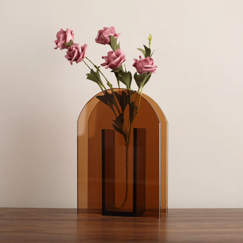 Glass Vase Transparent Geometric Semicircle Flower Arrangement Accessories Vases Terrarium Home Decoration