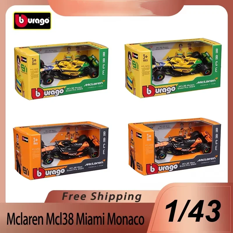 

Bburago 1:43 MCL38 F1 Mclaren 2024 Miami Grand Prix Alloy Car Miniature Diecast Model #4 Lando Norris #81 Oscar Piastri Toy