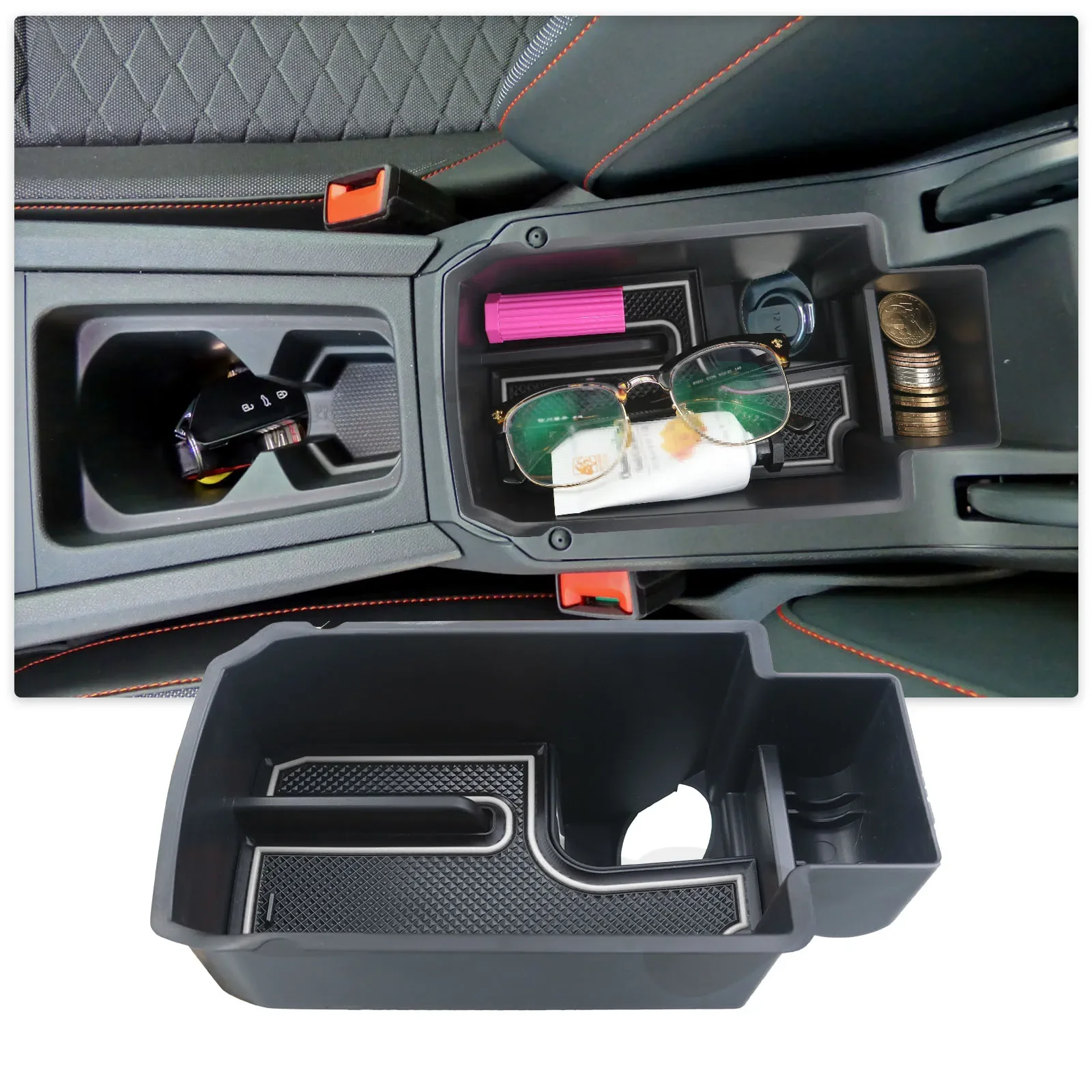 Car Armrest Box Storage for Cupra Formentor Seat Leon MK4 2026 Premium and Performance Front Seats Under Seat Drawer TPE Storage