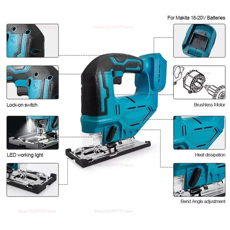 منشار كهربائي برشي لاسلكي 18 فولت ليثيوم متعدد الوظائف أداة كهربائية لقطع الخشب والنجارة مناشير منحنية ومستقيمة