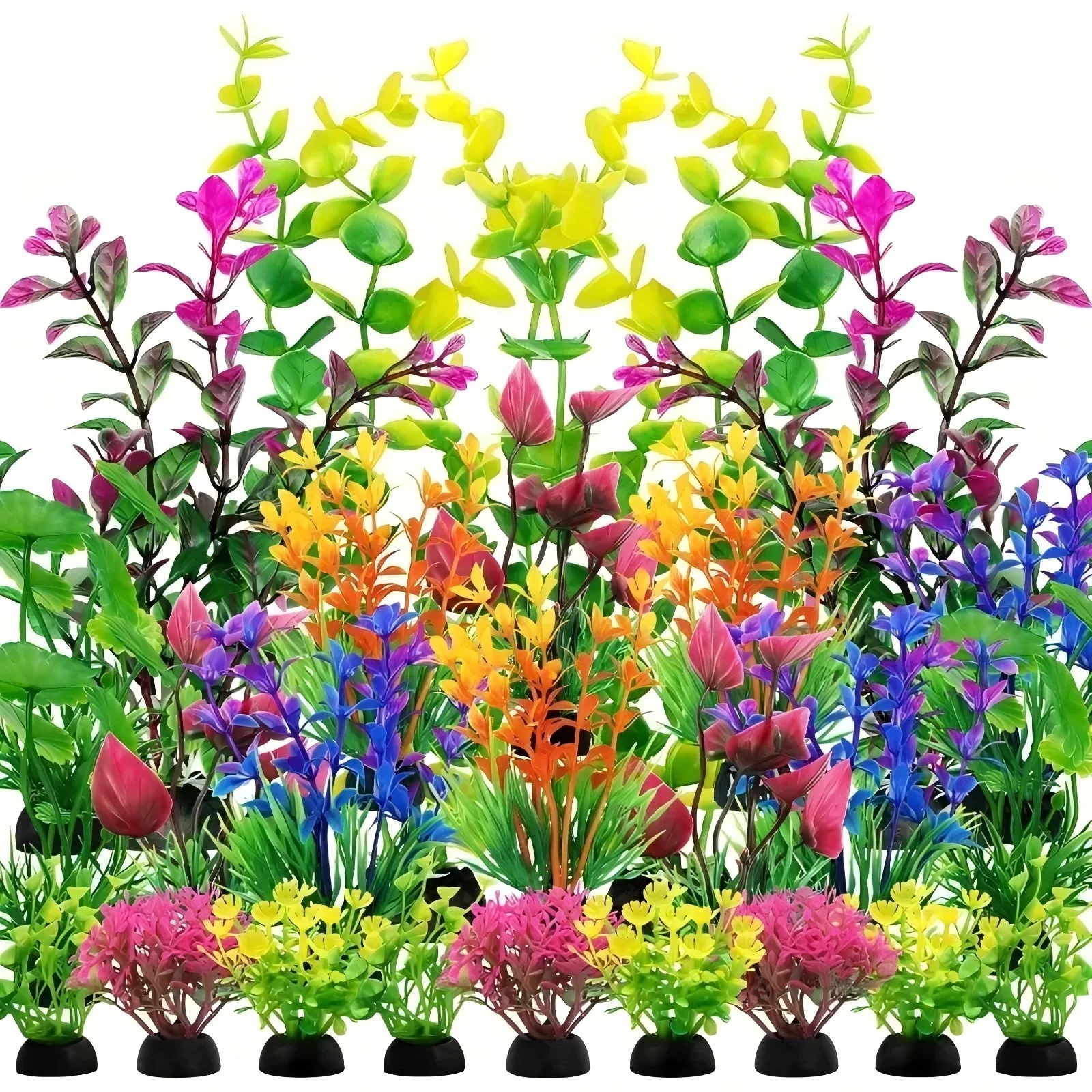 Aquarium Decor Set Artificial Plastic Plants for Fish Tank Plastic Grass Weeds for Aquatic Landscape Easy Aquascape Kit