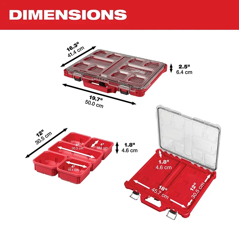 Milwaukee 48-22-8431 PACKOUT Tool Case Low-Profile 50*41.4*6.4cm Portable Translucent Containment Storage Box