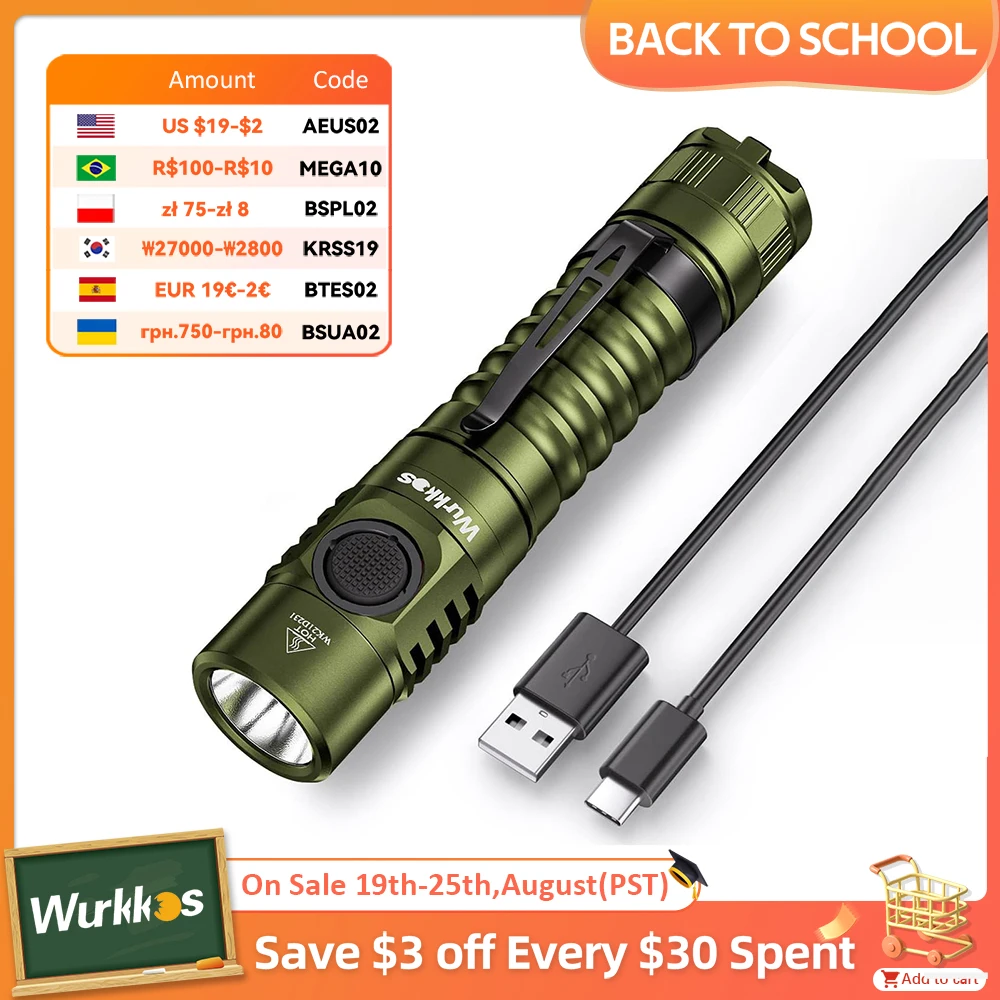 Wurkkos FC11 Tactical Flashlight 18650 LED 1300lm LH351D Mini Pocket Light USB-C Rechargeable Magnetic Tail 90CRI Camping Lamp