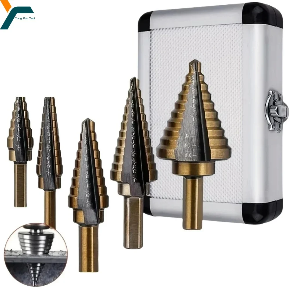 

5Pcs Step Drill Bit Straight Groove Pagoda Hole Cutter Metal Cone Drill Bit Hole Opener Aluminum Box Metal Drilling Tool