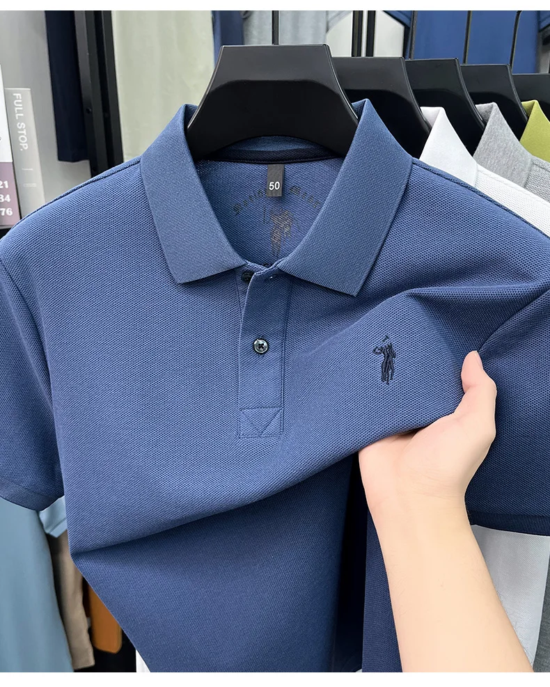 High-End 100% Baumwolle Kurzarm Polo Shirt Sommer Mode Luxus Marke Pony Stickerei T-Shirt Business Freizeit Golf Herrenkleidung – Detail 31