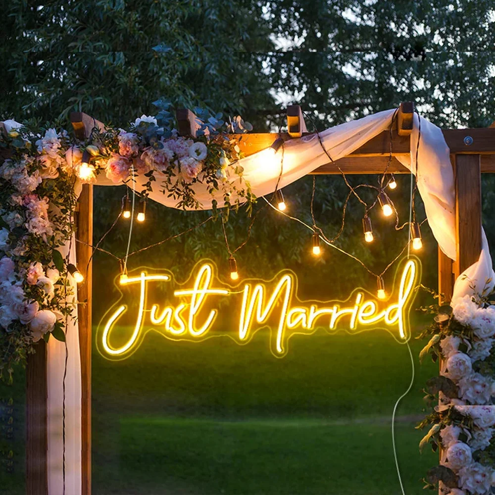 Just Married Neon LED Signs Acrylic Room Decoration USB Powered Lights With Switch For Engagement Wedding Scene Party Art Neon