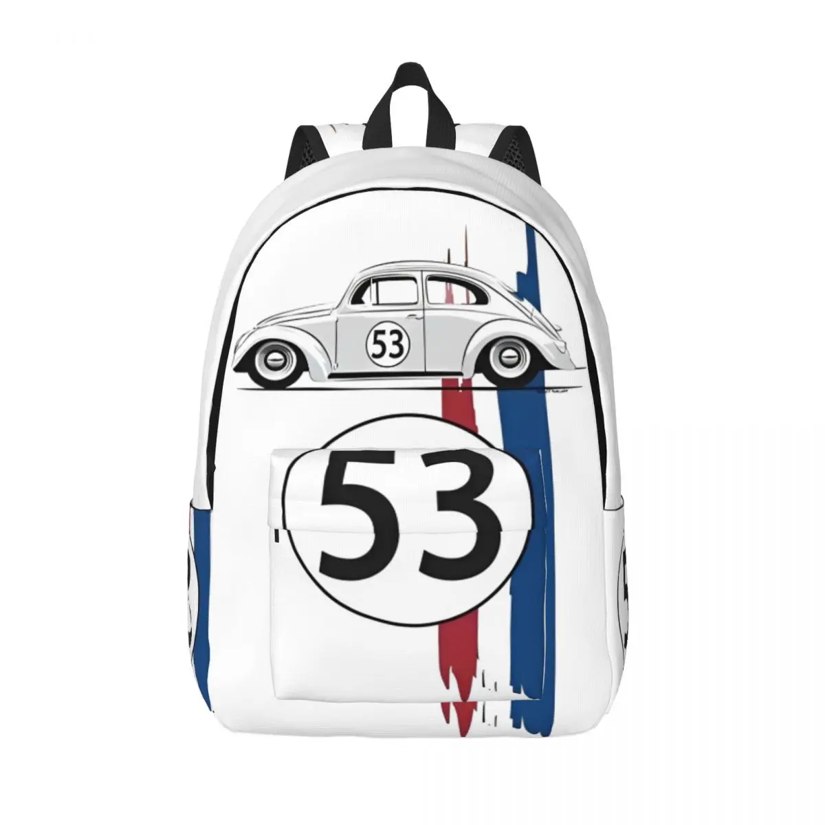 Herbie Number 53 Backpack for Men Women Teenage School Hiking Travel Daypack Race Car Stripe College Shoulder Bag with Pocket