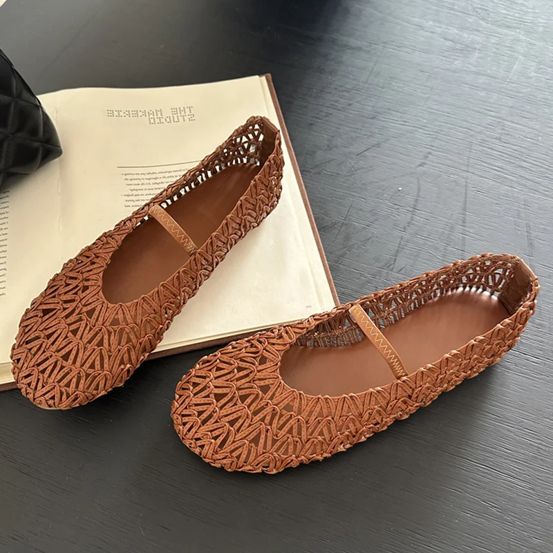 

Eilyken Fashion Breathable Hollow Out Flat Heels Women Sandals Elegant Round Toe Casual Dress Mule Summer Shoes