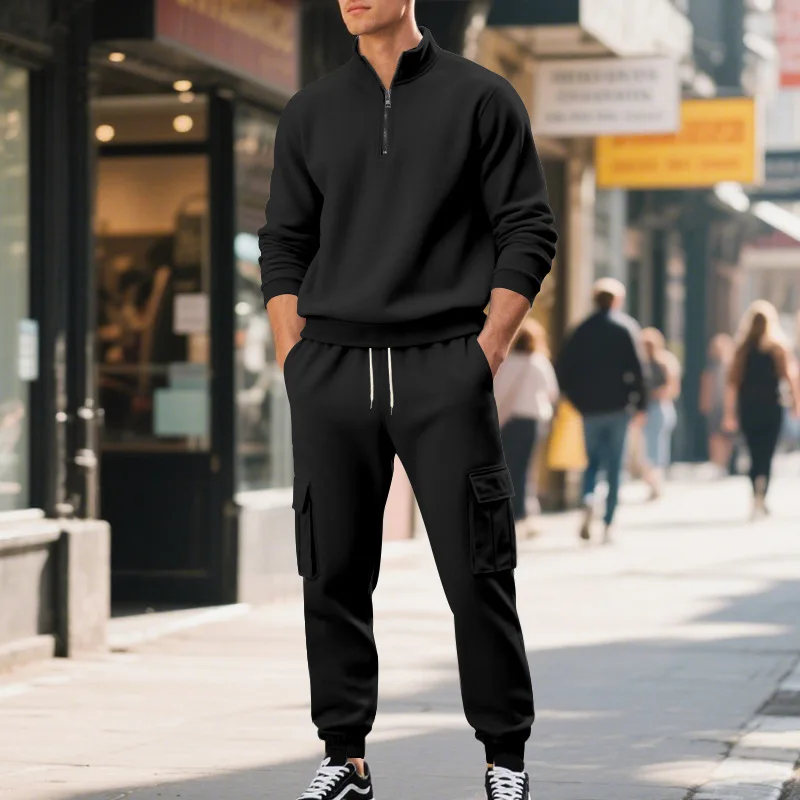 

Autumn Winter Velvet Mens Casual Suit Warm Windproof Hoodie Two Piece Set Sports Wear Winter Fashion Track Suit Outfit