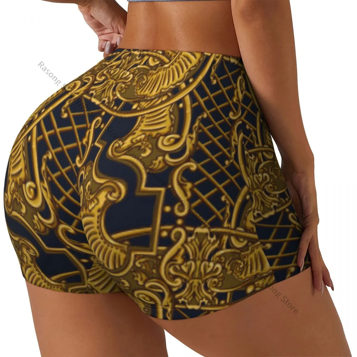 Women Yoga Shorts Baroque Pattern Workout Shorts Fitness quick-dry Ladies Yoga Gym Running Short Pants Sportswear