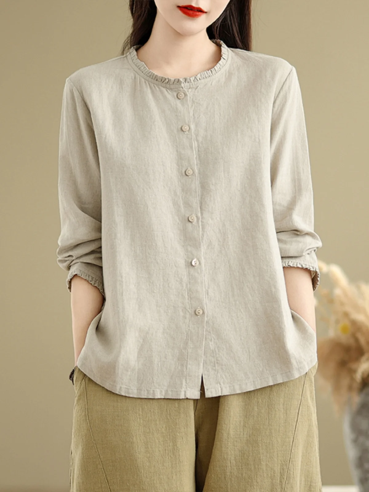 

Свободная длинная женская рубашка в винтажном стиле, художественная, простая, универсальная, модная, для повседневной носки, весенний сезон