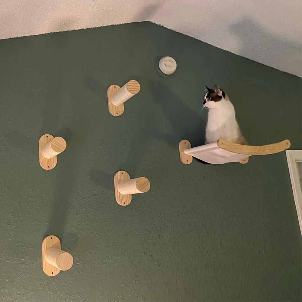 Árbol rascador de madera para gatos con hamaca y plataforma de salto - imagen 4
