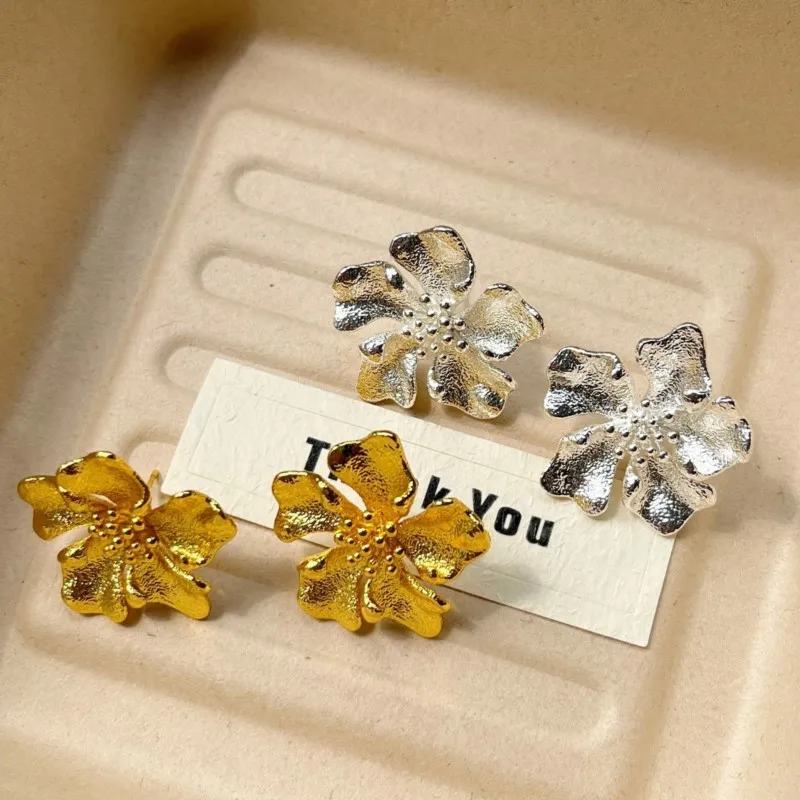 

VENTFILLE 925 Sterling Silve Flower Stud Earring for Women Frosting Retro Exaggeration Irregular Versatile Jewelry Gift Dropship