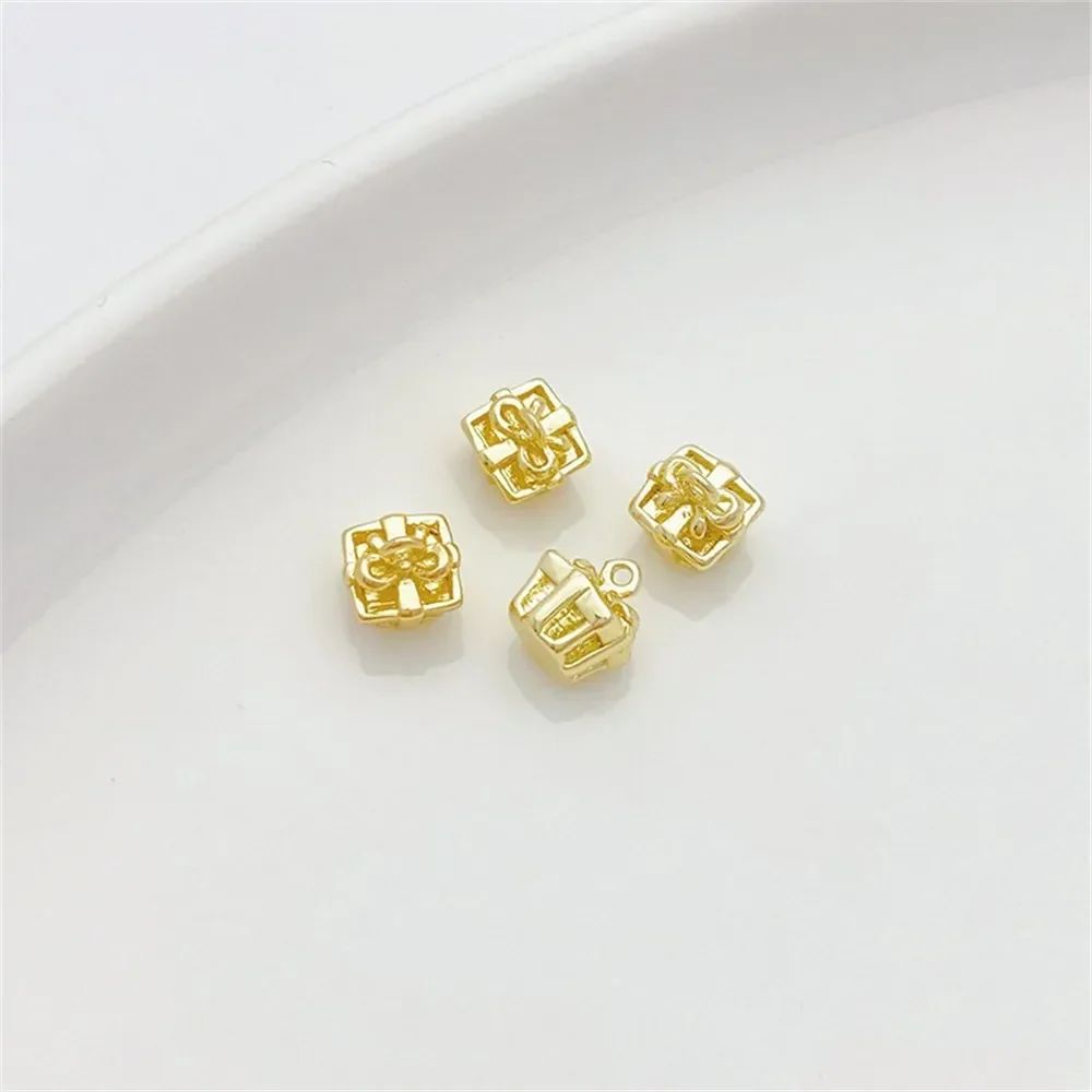 14K Gold Colored Square Gift Box, Small Pendant Handmade DIY Jewelry, Bracelet, Necklace Material