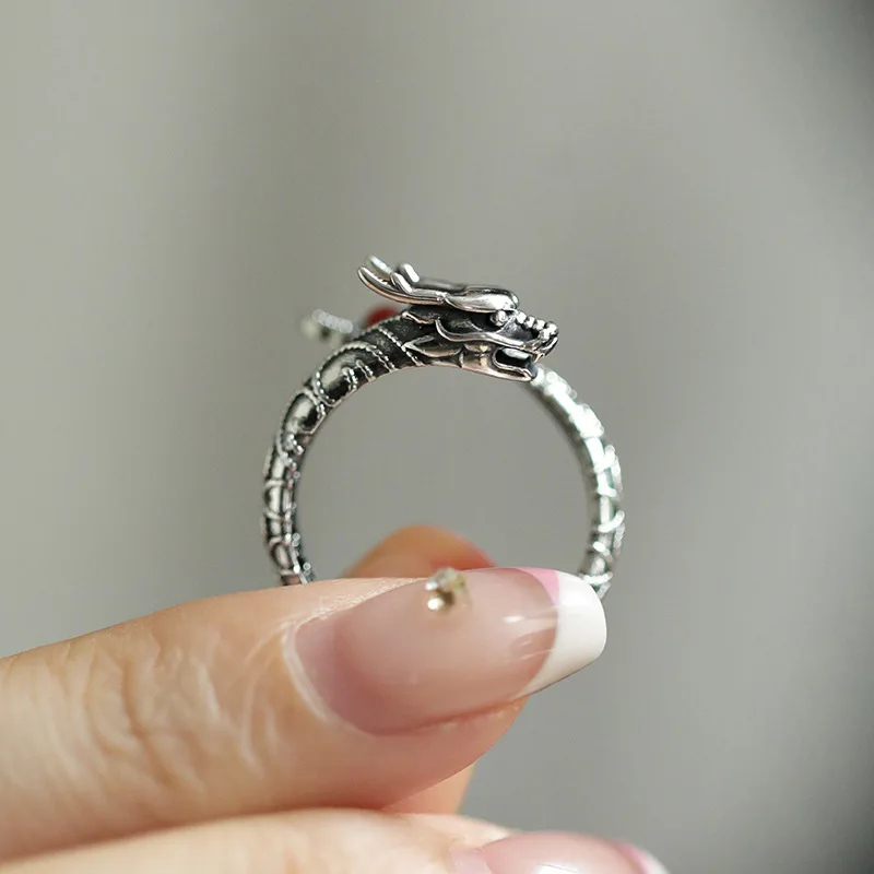 

Buyee 925 Sterling Silver Unique Ring Finger Chinese Dragon Open Ring for Women Fashion National Style Fine Jewelry Circle