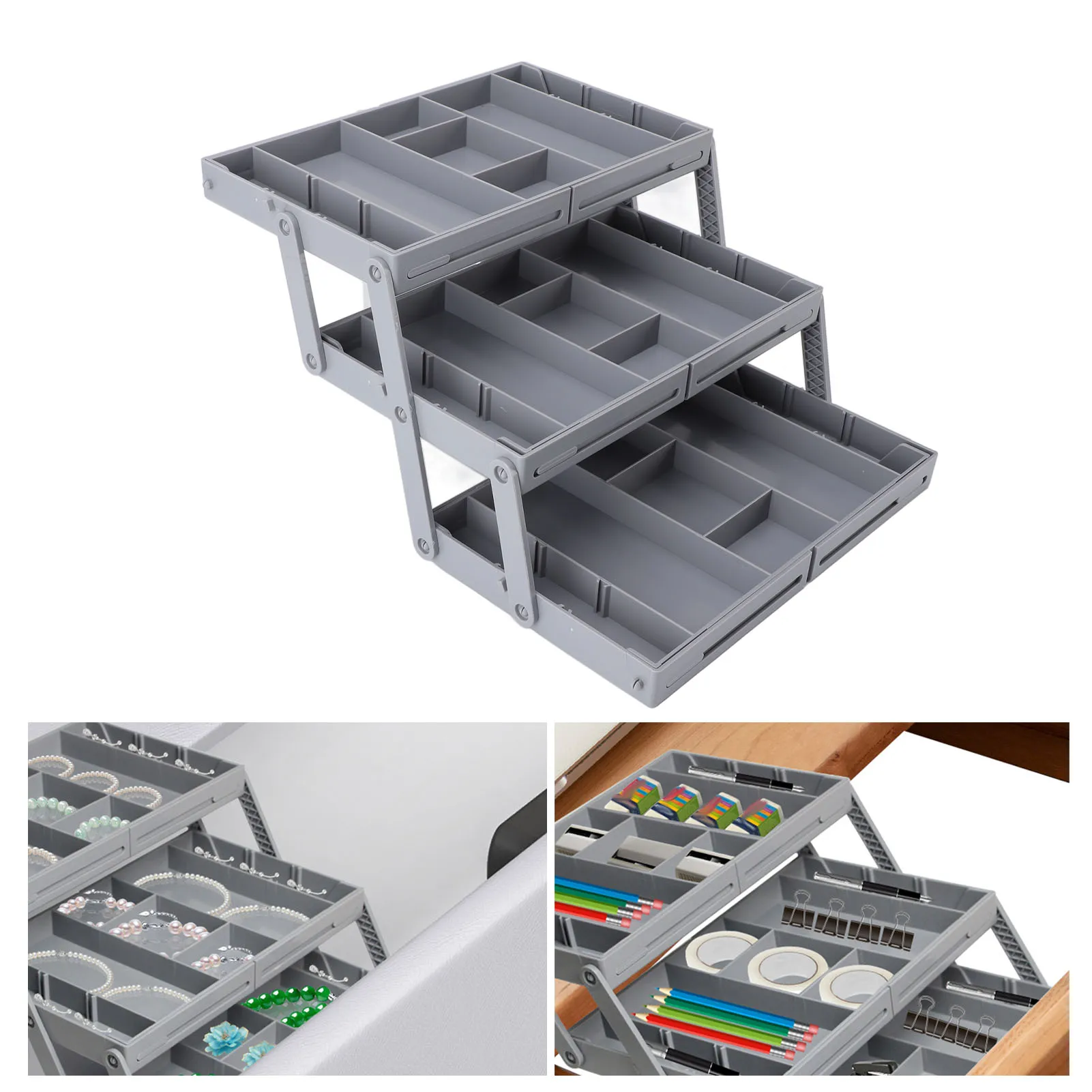 Drawer Organizer Single Row Expandable Folding Jewelry Organizer Tray Earring Storage Display Case for Office Bathroom Makeup